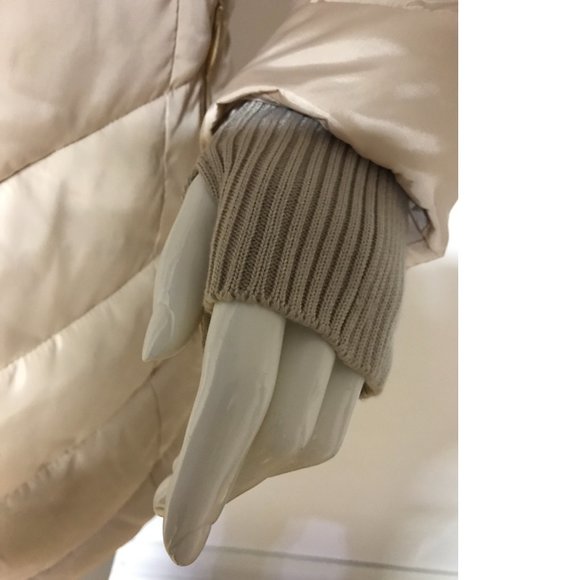 Beige Tan Long Spring Coat Jacket Puffer Removable Hood Faux Fox Fur NWOT Fall - Picture 3 of 4